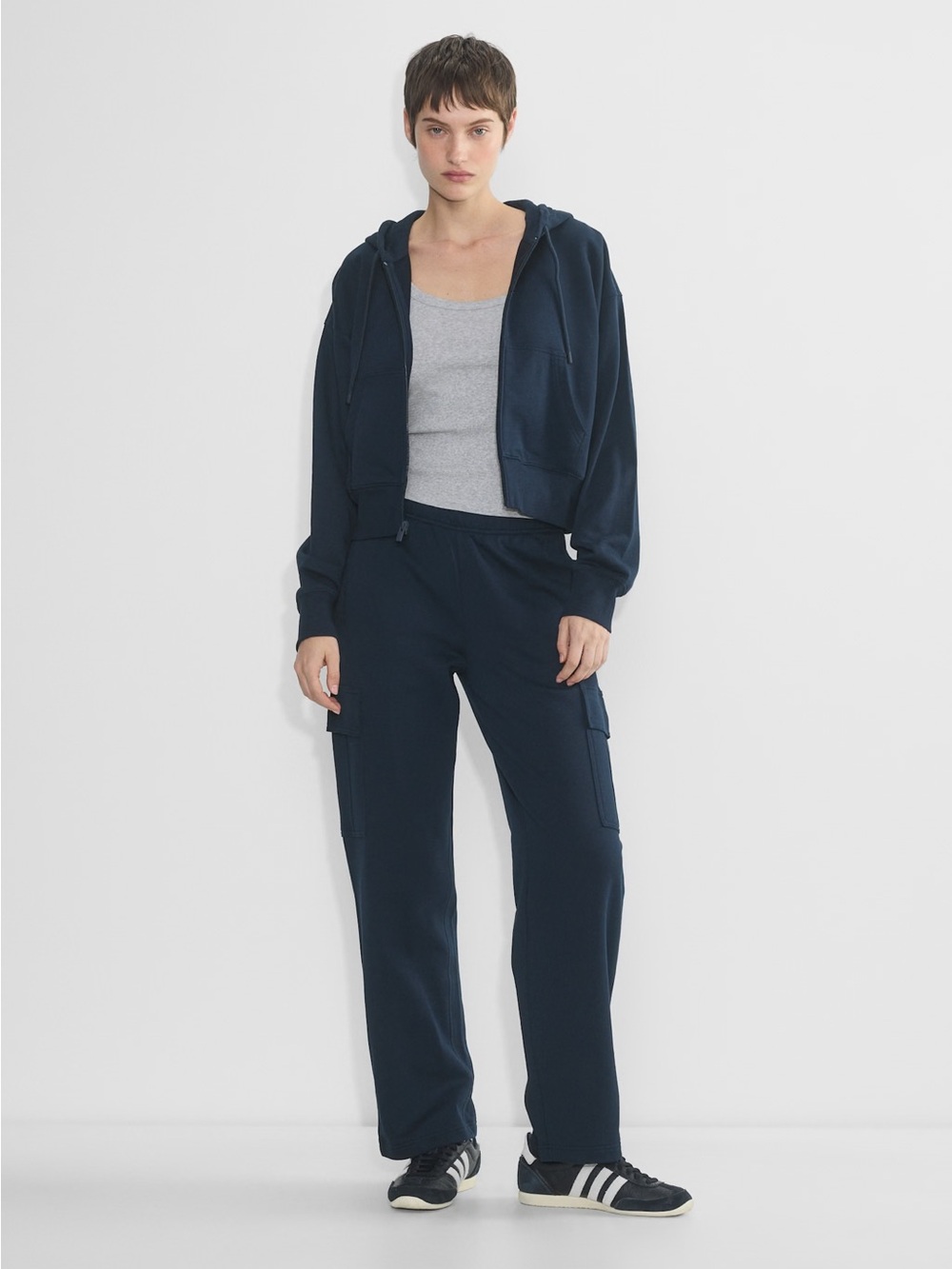 Aritzia Terry Sweatfleece Boyfriend Boxy Zip Hoodie size L admiral